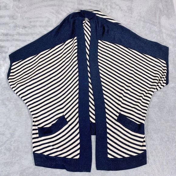 Chico’s Travelers Navy Blue And Golden Beige Shimmer Cardiagn Size 2 Or Large - Picture 2 of 7